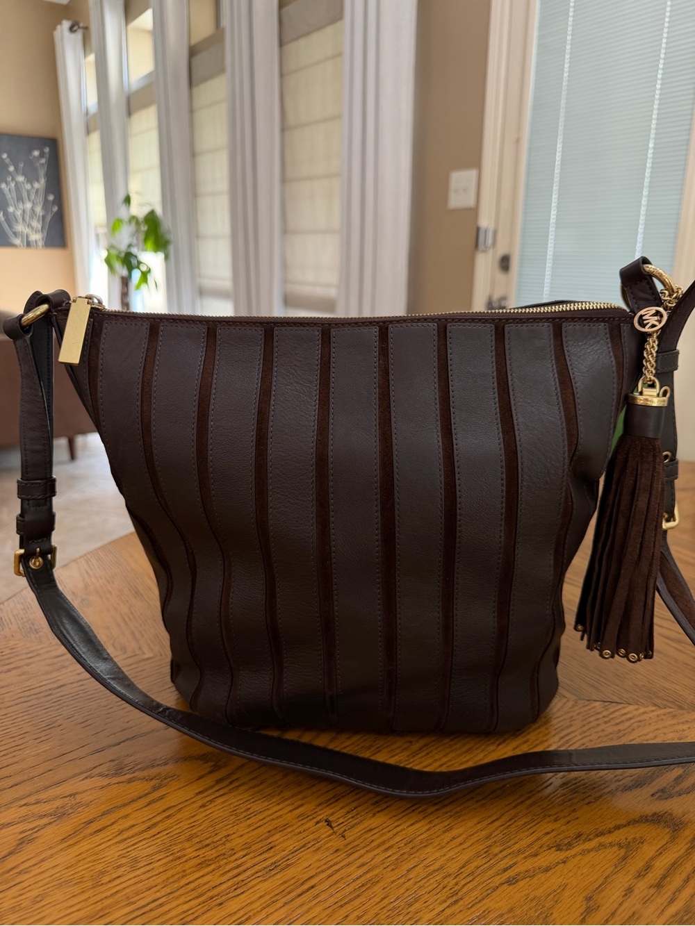 EUC Michael Kors Dark Brown Leather and Suede Tassel Shoulder Bag